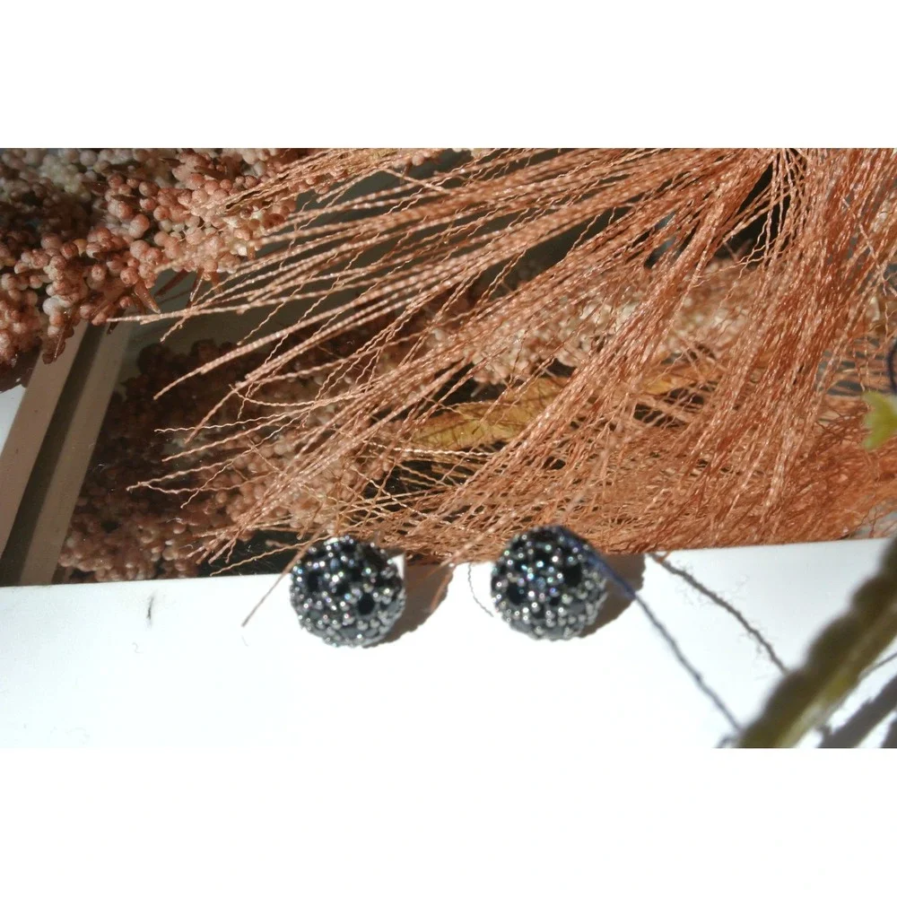 LOFT Pave Disco Ball Black Crystal Silver Tone Stud Earrings OS